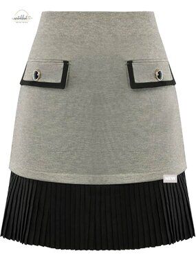 High Waist Pleated A-Line Mini Skirt Elastic Fabric Casual Work Wear
